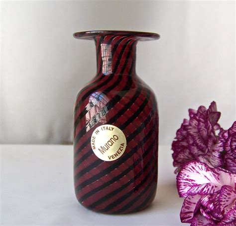 Vintage Murano Glass Vase Plum And Black Hand Blown