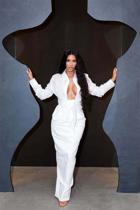 Kim Kardashian S White Shirt And Skirt June 2018 Popsugar Fashion