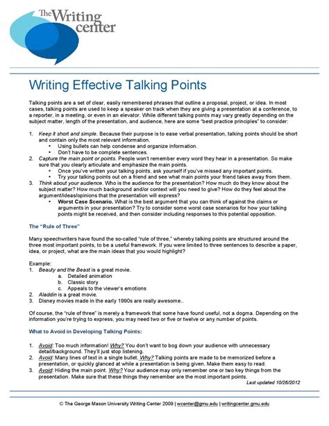 writing effective talking points  writing center issuu