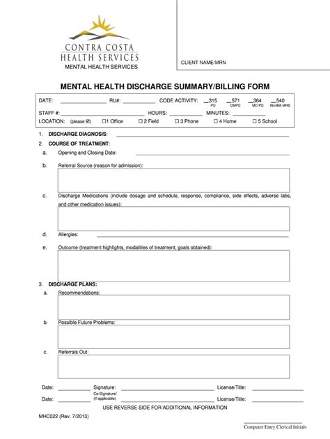 Discharge Summary Billing Form Template Fill Online Printable