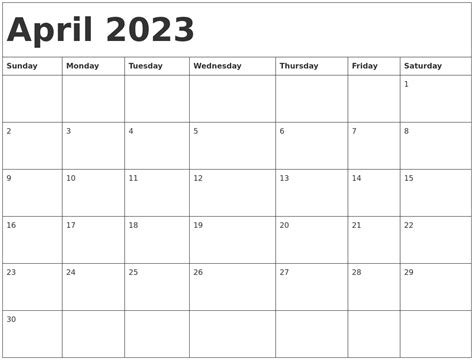 april  calendar template