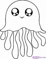 Coloring Jellyfish Pages Cute Animals Sea Animal Cartoon Kids Colouring Jelly Ocean Template Drawing sketch template
