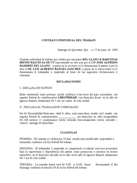 Contrato Individual De Trabajo México Gobierno