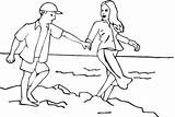 Coloring Beach Pages Walking Man Woman Happiness When Printable Clipart Categories sketch template