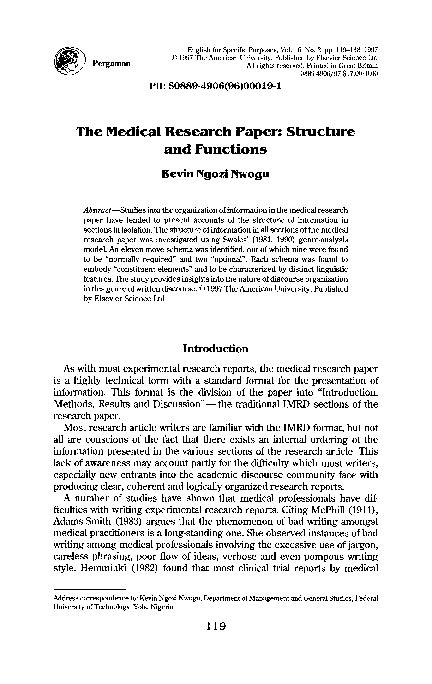 medical research paper structure  functions research