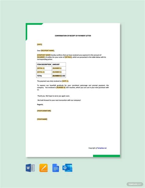 confirmation  receipt  payment letter  google docs pages word