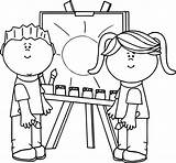 Kids Painting Clip Paint Coloring School Clipart Pages Easel Children Drawing Splatter Kid Microsoft Palette Boy Color Ms Artist Outline sketch template