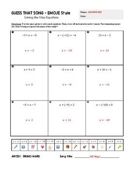 step equations addition  subtraction  guess  song