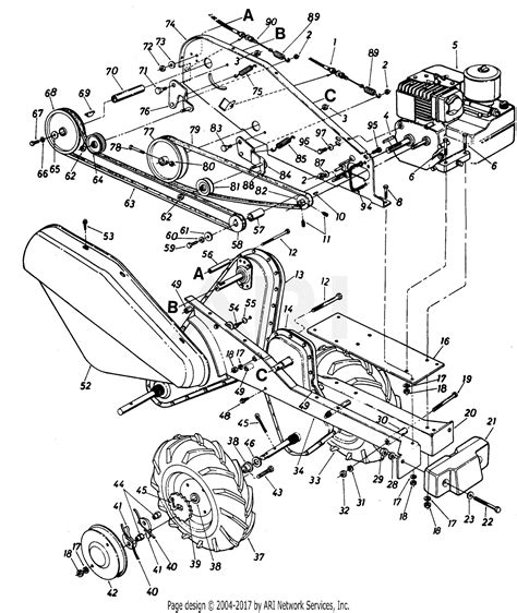 mtd     hp rear tine tiller rb   parts diagram  engine mounting drive