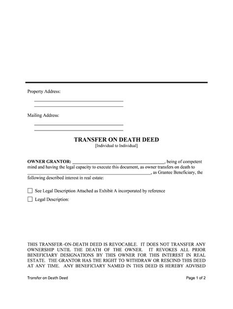 transfer  death deed form sample fill  printable fillable