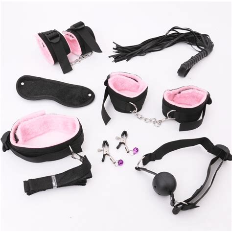 7pcs set sexy lingerie pu leather bdsm sex bondage set hand cuffs