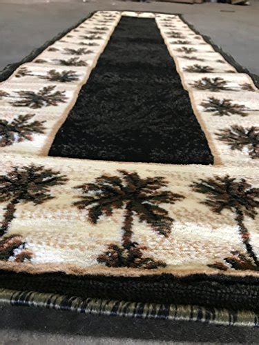 palm tree modern runner area rug tropical black green