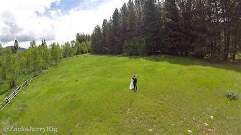 quadcopter mounted gopro camera captures  beautiful aerial wedding video