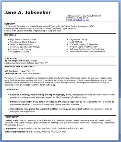 qa software tester resume sample entry level resume software job