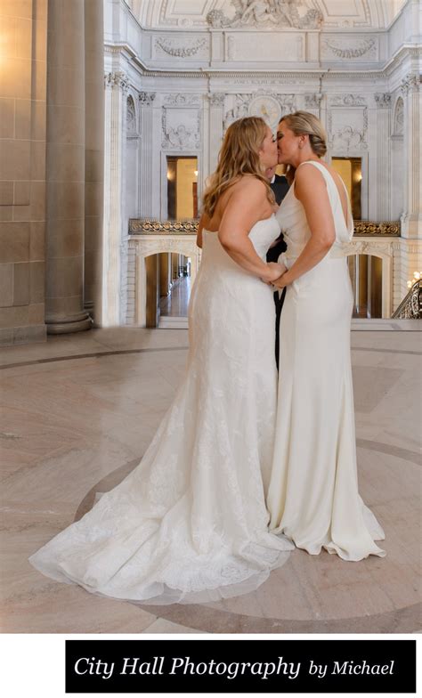 wedding girls first kiss at sf city hall ceremony san