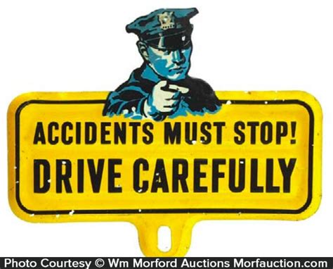 drive carefully bumper tag antique advertising
