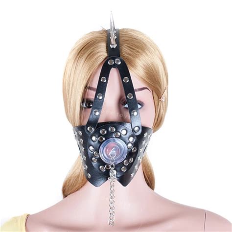leather head harness o ring gag with cover fetish slave bondage open