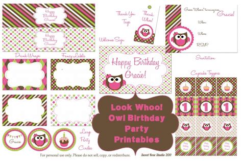 owl birthday party  printables