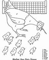 Nummer Boerderij Nombor Ikut Hen Mewarna Ausmalbilder Ayam Chicks Nummern Kleuren Worksheets Sheets Worm Belajar sketch template