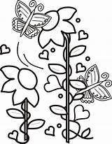 Coloring Flowers Butterflies Pages Flying Popular Library Clipart Illustration sketch template