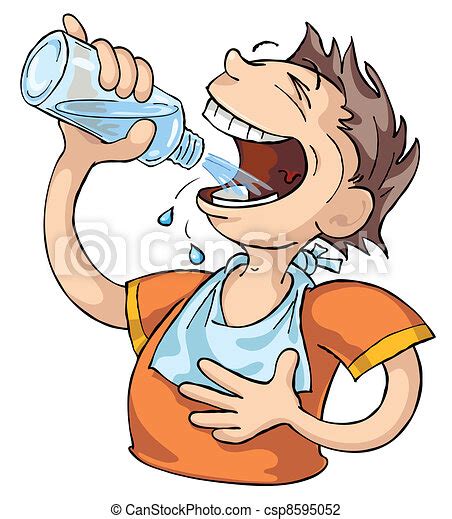 Vector Illustration Of Thirsty Very Thirsty Man Drinks