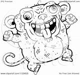 Monkey Jumping Ugly Clipart Cartoon Coloring Outlined Thoman Cory Vector 2021 Clipartof sketch template