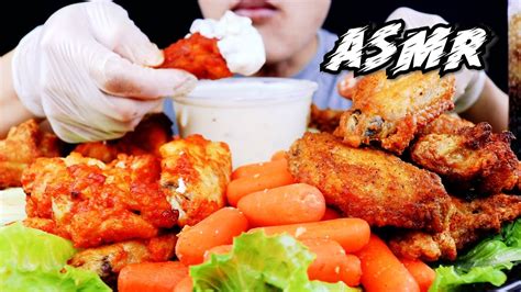 asmr hungry chicken buffalo wings honey bbq wings and sharp