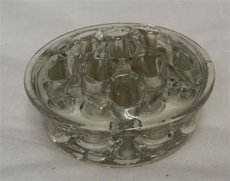 Vintage Shallow Round Clear Glass Flower Frog Vase Ebay
