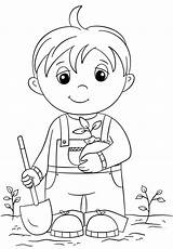 Coloring Pages Boy Little Cute Seedling Printable Holding Arbor Standing Print Drawing Template sketch template