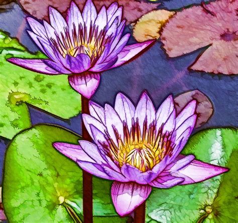 Two Purple Lotus Flower Painting By Jeelan Clark