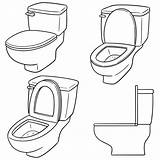 Toilet Flush Drawing Vector Illustrations Set Stock sketch template