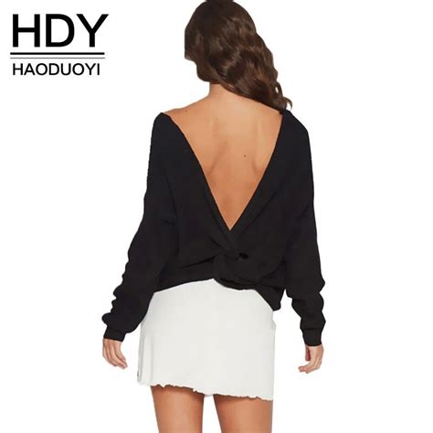 buy hdy sexy criss cross sweater backless black tops