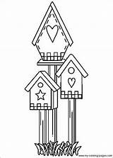 Bird Coloring Pages Houses House Birdhouse Color Primitive Birdhouses Drawing Country Colouring Birds Kids Embroidery Patterns Crafts Designs Christmas Choose sketch template