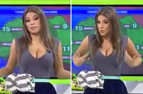 weather girl s boobs pop out on romanian tv daily star