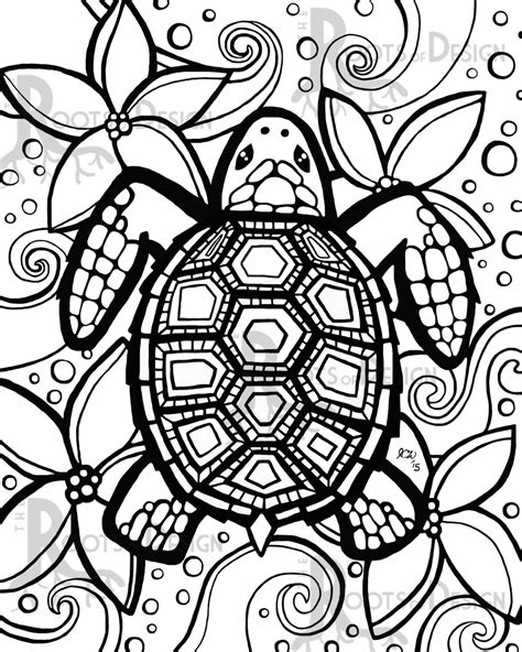 instant  coloring page turtle zentangle  rootsdesign