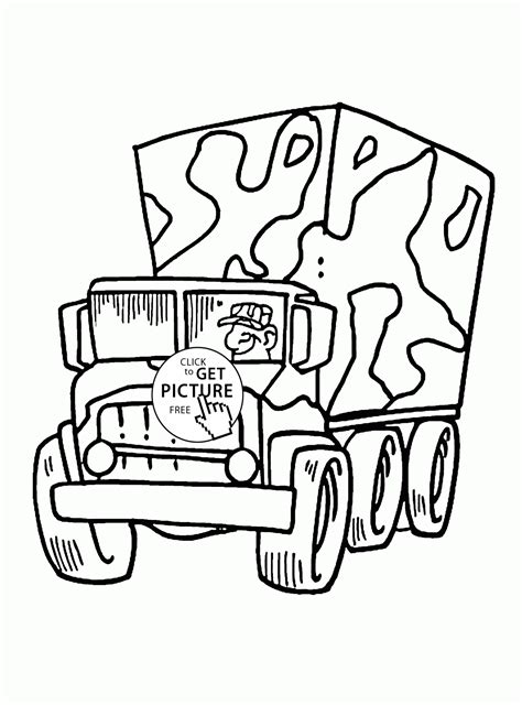 cartoon military truck coloring page  kids transportation coloring