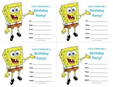 spongebob birthday invitations free printable