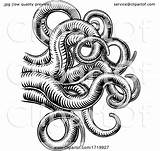 Woodcut Octopus Cthulhu Tentacles Squid sketch template