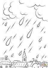 Rain Coloring Pages Rooftops Over Raining Drawing Paper Printable sketch template