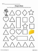 Triangle Worksheet Maze Shape Color Printable Shapes Math Diamond Circle Rectangle Myteachingstation Available sketch template