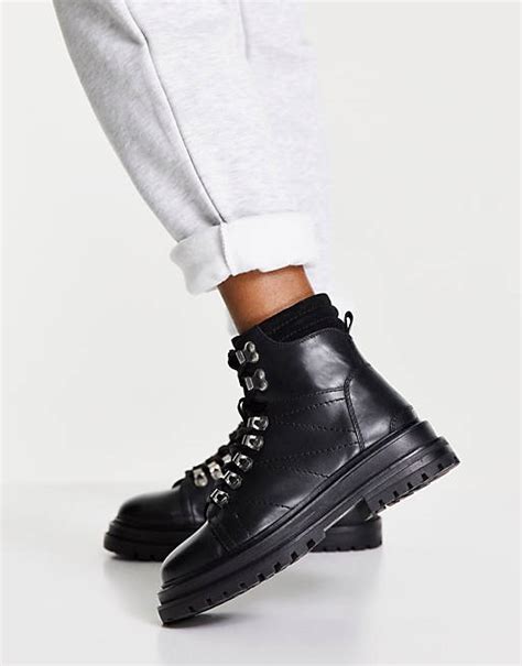 Asos Design Adrift Chunky Lace Up Hiker Boots In Black Asos