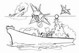 Battleship Coloring Pages Aircraft Carrier Print Bombs Ships Mustang Printable Ship Color Battle Drawing Sailing Military Attacking Kids Air Navy sketch template