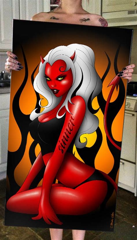Canvas Pin Up Pinup Devil Girl Woman Hot Demon Red Hell Evil