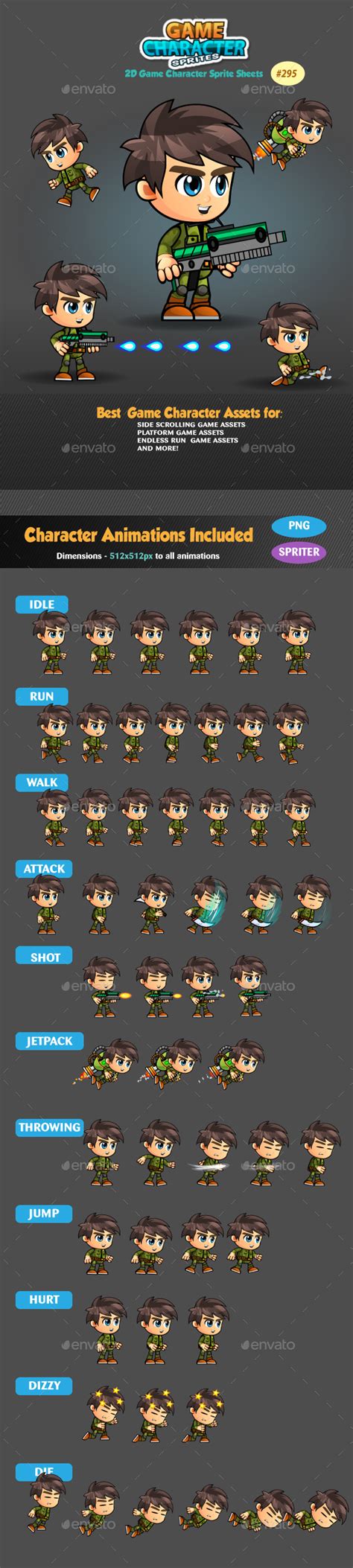 2d game character sprites 295 by pasilan graphicriver