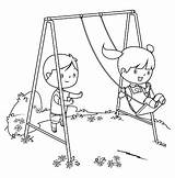 Swing Coloring Playing Children Book Porch Vector Illustrations Stock Clip sketch template