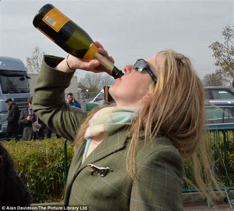 Cheltenham Festival Girls Guzzle Champagne With A Moet Funnel Daily