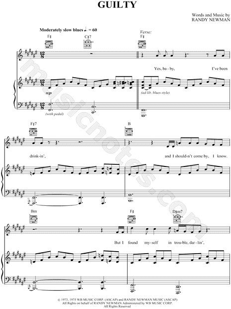 Randy Newman Guilty Sheet Music In F Major Transposable Download