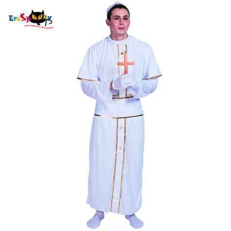 Men White Robe Priest Cosplay Purim Halloween Costume For Adult Bishop