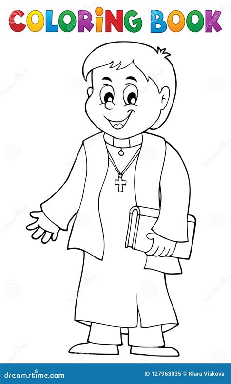 coloring book young priest topic  stock vector illustration