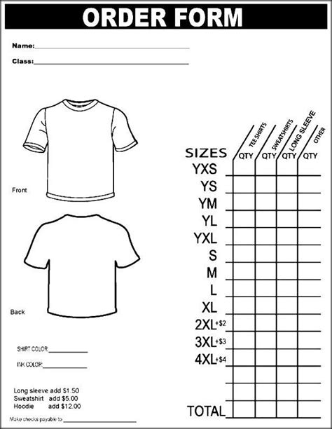 tee shirt order form order form template  order form template